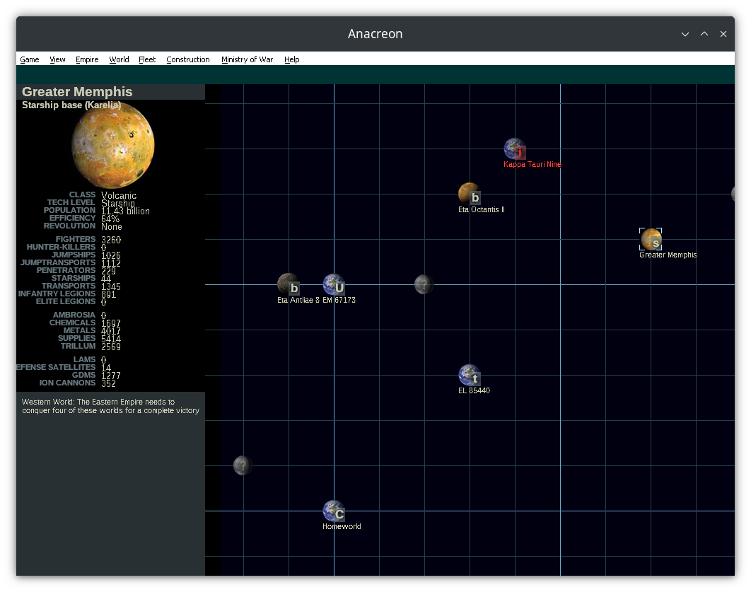 Screenshot of the
game Anacreon